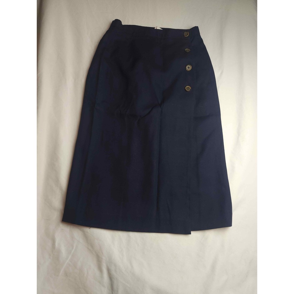J.G. Hook Vintage Navy Blue Rayon Button Trim Midi Wrap Skirt Size 10